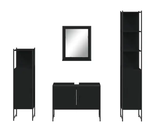 4-Osaline Vannitoakappide Komplekt, Must, Tehispuit