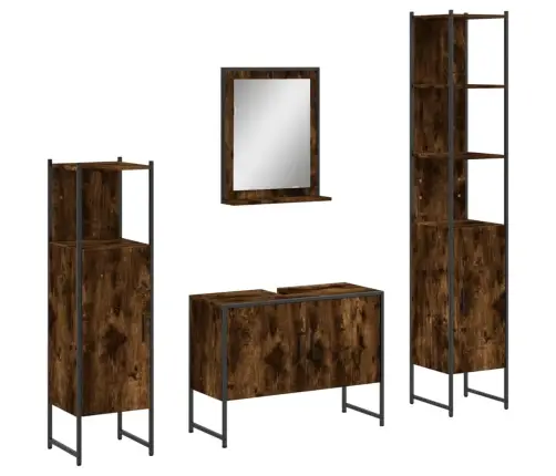 4-Osaline Vannitoakappide Komplekt, Suitsutatud Tamm, Tehispuit