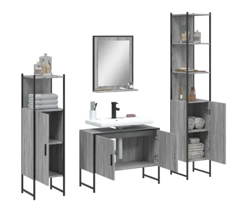 4-Daļīgs Vannasistabas Skapīšu Komplekts, Pelēka Ozolkoka Krāsa Vidaxl