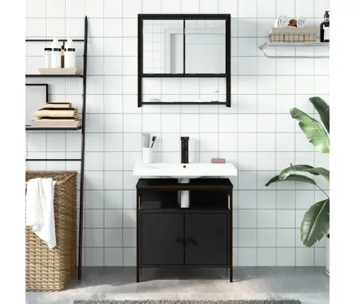 Vonios Baldų Komplektas, 2 Dalių, Juodas, Apdirbta Mediena