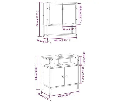 Vonios Baldų Komplektas, 2 Dalių, Juodas, Apdirbta Mediena