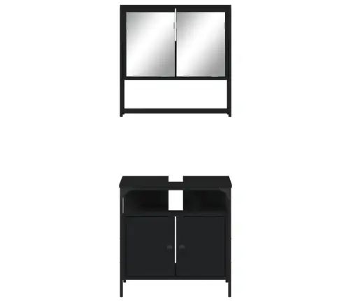 Vonios Baldų Komplektas, 2 Dalių, Juodas, Apdirbta Mediena