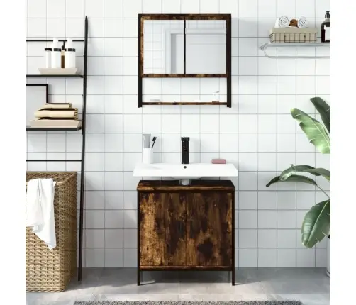 Vonios Baldų Komplektas, 2 Dalių, Dūminio Ąžuolo, Mediena