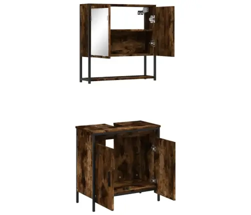 Vonios Baldų Komplektas, 2 Dalių, Dūminio Ąžuolo, Mediena