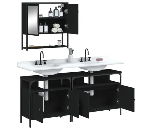 3-Daļīgs Vannasistabas Mēbeļu Komplekts, Melns, Koks Vidaxl