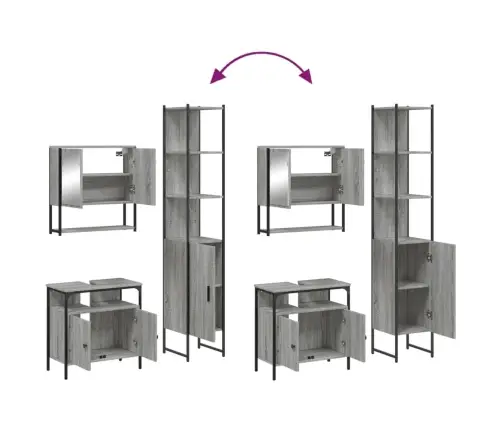 3-Daļīgs Vannasistabas Mēbeļu Komplekts, Pelēka Ozolkoka Krāsa Vidaxl