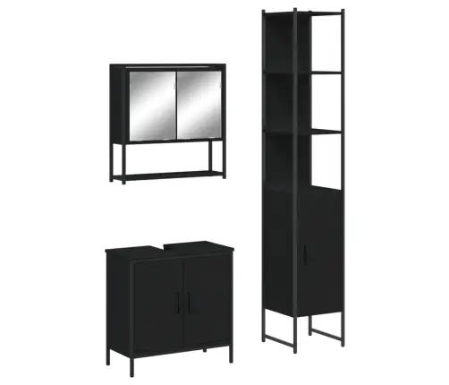 3-Daļīgs Vannasistabas Mēbeļu Komplekts, Melns, Koks Vidaxl