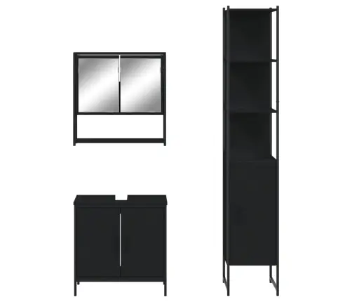 3-Daļīgs Vannasistabas Mēbeļu Komplekts, Melns, Koks Vidaxl