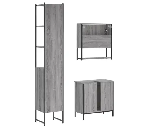 3-Daļīgs Vannasistabas Mēbeļu Komplekts, Pelēka Ozolkoka Krāsa Vidaxl