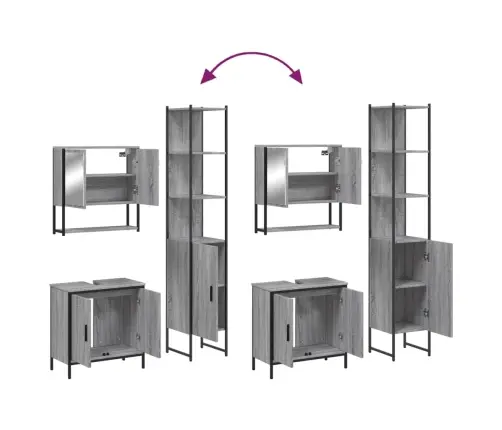 3-Daļīgs Vannasistabas Mēbeļu Komplekts, Pelēka Ozolkoka Krāsa Vidaxl