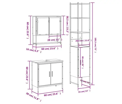 Vonios Baldų Komplektas, 3 Dalių, Rudas Ąžuolo, Mediena Vonios Baldų Komplektas, 3 Dalių, Rudas Ąžuolo, Mediena