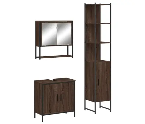 Vonios Baldų Komplektas, 3 Dalių, Rudas Ąžuolo, Mediena Vonios Baldų Komplektas, 3 Dalių, Rudas Ąžuolo, Mediena