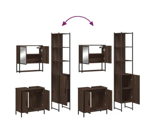 Vonios Baldų Komplektas, 3 Dalių, Rudas Ąžuolo, Mediena Vonios Baldų Komplektas, 3 Dalių, Rudas Ąžuolo, Mediena