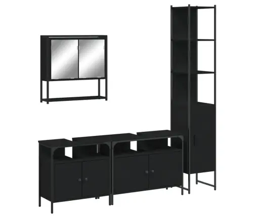 4-Osaline Vannitoa Mööblikomplekt, Must, Tehispuit