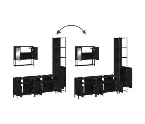 4-Osaline Vannitoa Mööblikomplekt, Must, Tehispuit