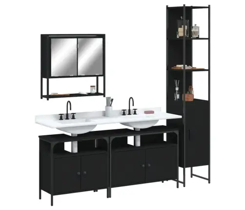 4-Osaline Vannitoa Mööblikomplekt, Must, Tehispuit