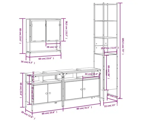 4-Daļīgs Vannasistabas Mēbeļu Komplekts, Ozolkoka Krāsa Vidaxl