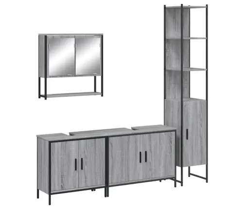 4-Osaline Vannitoamööbli Komplekt, Hall Sonoma Tamm, Tehispuit 4-Osaline Vannitoamööbli Komplekt, Hall Sonoma Tamm, Tehispuit