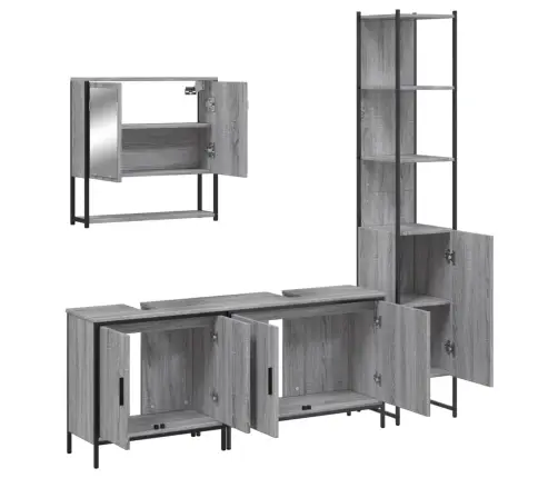 4-Osaline Vannitoamööbli Komplekt, Hall Sonoma Tamm, Tehispuit 4-Osaline Vannitoamööbli Komplekt, Hall Sonoma Tamm, Tehispuit