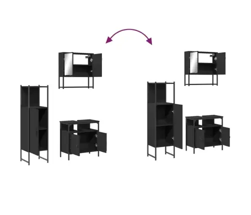Vonios Baldų Komplektas, 3 Dalių, Juodas, Apdirbta Mediena