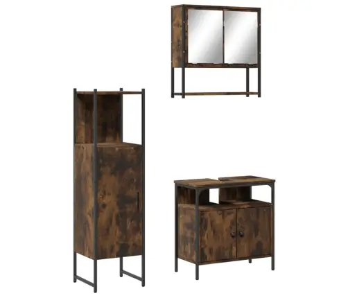 3-Osaline Vannitoa Mööblikomplekt, Suitsutatud Tamm, Tehispuit