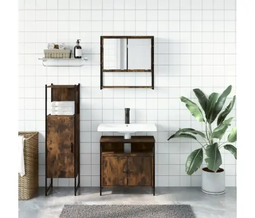 3-Osaline Vannitoa Mööblikomplekt, Suitsutatud Tamm, Tehispuit