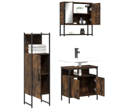 3-Osaline Vannitoa Mööblikomplekt, Suitsutatud Tamm, Tehispuit