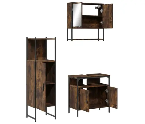 3-Osaline Vannitoa Mööblikomplekt, Suitsutatud Tamm, Tehispuit