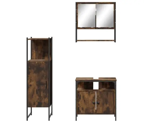 3-Osaline Vannitoa Mööblikomplekt, Suitsutatud Tamm, Tehispuit