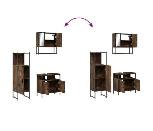3-Osaline Vannitoa Mööblikomplekt, Suitsutatud Tamm, Tehispuit