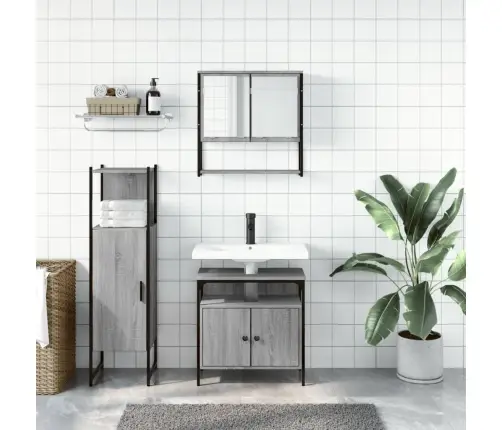 3-Osaline Vannitoamööbli Komplekt, Hall Sonoma Tamm, Tehispuit