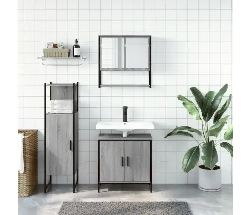 3-Daļīgs Vannasistabas Mēbeļu Komplekts, Pelēka Ozolkoka Krāsa Vidaxl 3-Daļīgs Vannasistabas Mēbeļu Komplekts, Pelēka Ozolkoka Krāsa Vidaxl