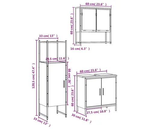 3-Daļīgs Vannasistabas Mēbeļu Komplekts, Pelēka Ozolkoka Krāsa Vidaxl 3-Daļīgs Vannasistabas Mēbeļu Komplekts, Pelēka Ozolkoka Krāsa Vidaxl