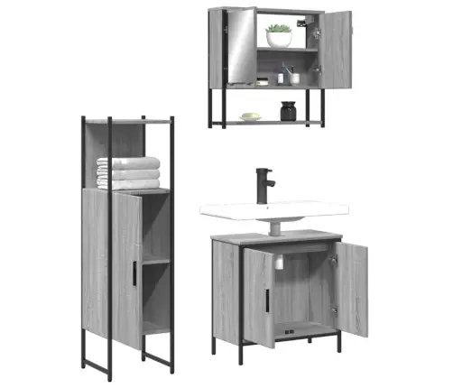 3-Daļīgs Vannasistabas Mēbeļu Komplekts, Pelēka Ozolkoka Krāsa Vidaxl 3-Daļīgs Vannasistabas Mēbeļu Komplekts, Pelēka Ozolkoka Krāsa Vidaxl