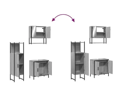 3-Daļīgs Vannasistabas Mēbeļu Komplekts, Pelēka Ozolkoka Krāsa Vidaxl 3-Daļīgs Vannasistabas Mēbeļu Komplekts, Pelēka Ozolkoka Krāsa Vidaxl