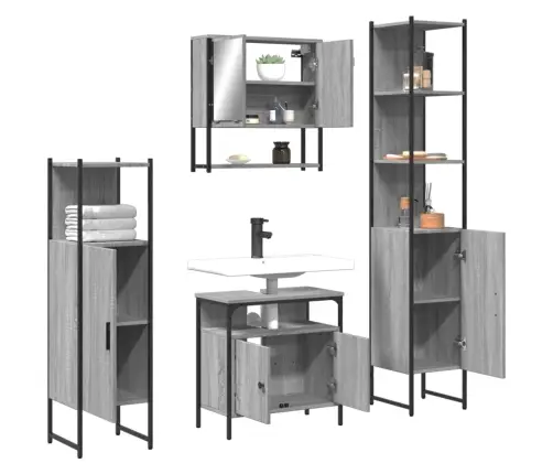 4-Osaline Vannitoamööbli Komplekt, Hall Sonoma Tamm, Tehispuit