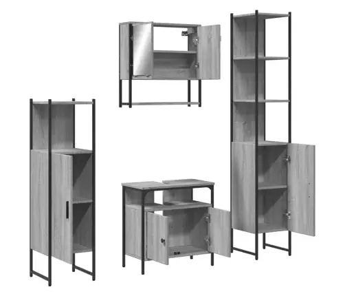 4-Osaline Vannitoamööbli Komplekt, Hall Sonoma Tamm, Tehispuit