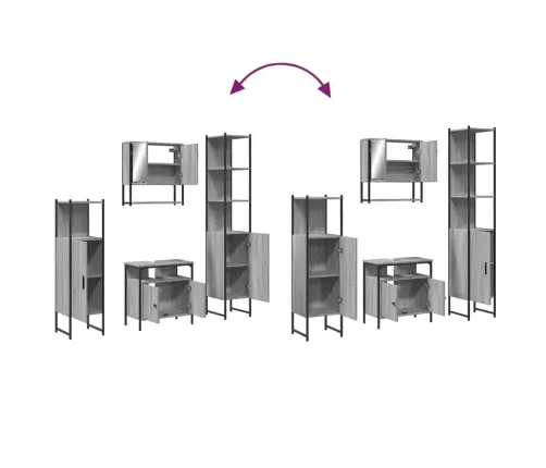 4-Osaline Vannitoamööbli Komplekt, Hall Sonoma Tamm, Tehispuit