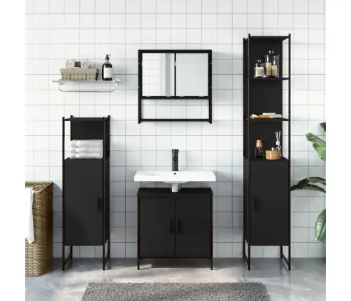 4-Osaline Vannitoa Mööblikomplekt, Must, Tehispuit