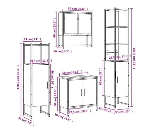 4-Osaline Vannitoa Mööblikomplekt, Must, Tehispuit