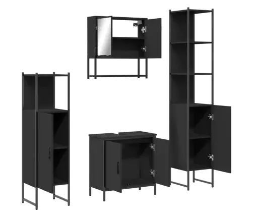 4-Osaline Vannitoa Mööblikomplekt, Must, Tehispuit