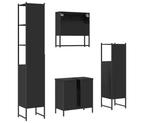 4-Osaline Vannitoa Mööblikomplekt, Must, Tehispuit