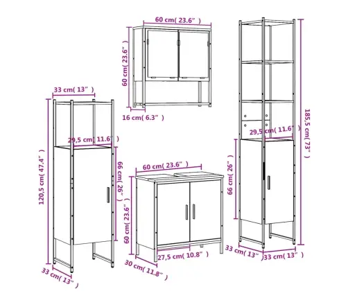 4-Daļīgs Vannasistabas Mēbeļu Komplekts, Ozolkoka Krāsa Vidaxl