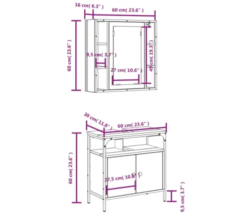 Vonios Baldų Komplektas, 2 Dalių, Juodas, Apdirbta Mediena