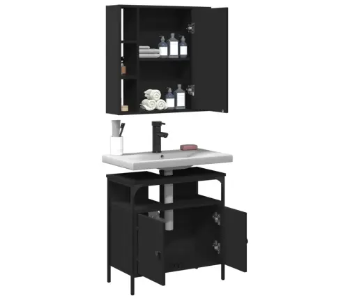 Vonios Baldų Komplektas, 2 Dalių, Juodas, Apdirbta Mediena