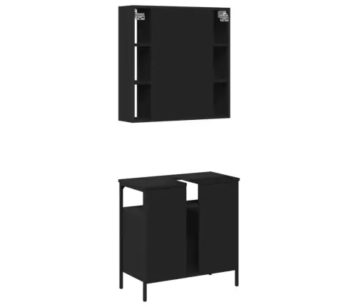 Vonios Baldų Komplektas, 2 Dalių, Juodas, Apdirbta Mediena