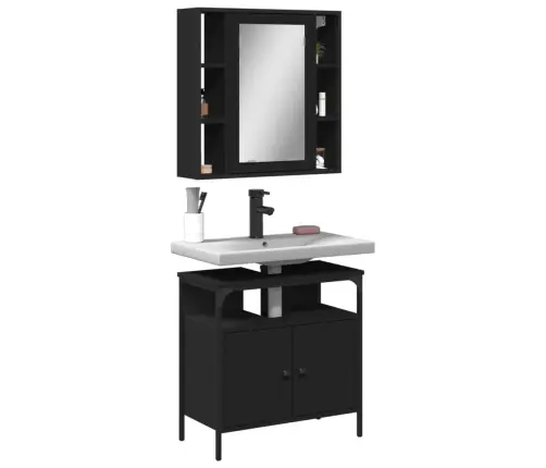 Vonios Baldų Komplektas, 2 Dalių, Juodas, Apdirbta Mediena