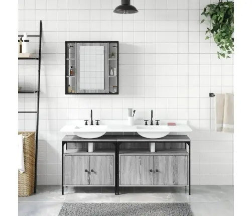 3-Daļīgs Vannasistabas Skapīšu Komplekts, Pelēka Ozolkoka Krāsa Vidaxl