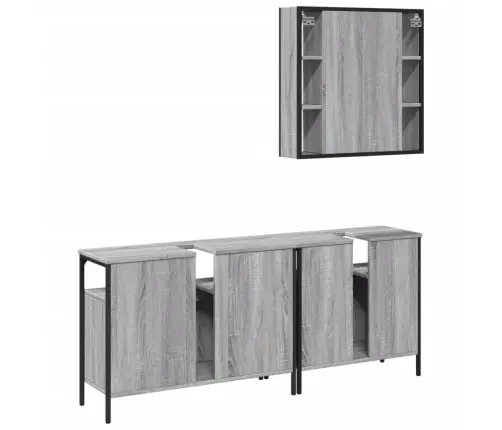 3-Daļīgs Vannasistabas Skapīšu Komplekts, Pelēka Ozolkoka Krāsa Vidaxl