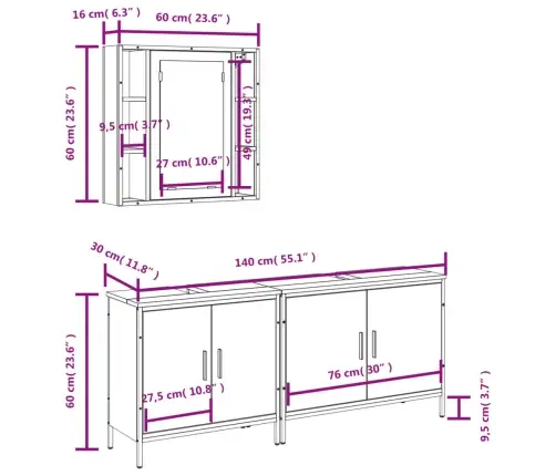 3-Daļīgs Vannasistabas Skapīšu Komplekts, Melns Vidaxl